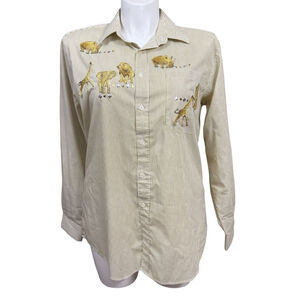 Vintage Tia Designs Safari Embroidered Lion Giraffe Rhino Shirt Women’s Large